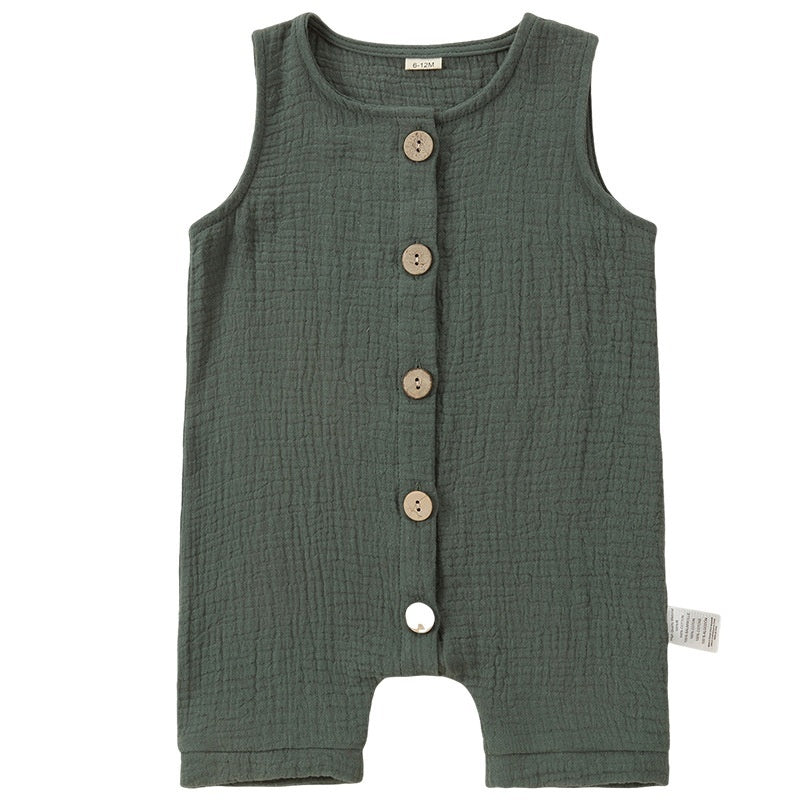 Hot New Items at Buy Center: A-class Solid Color Baby Summer Pure Cotton One-piece Garment Jumpsuits Dark Green