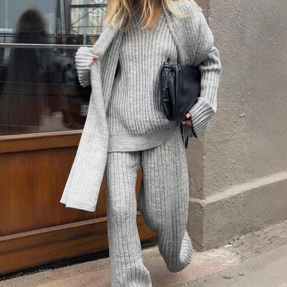 All-match V-neck Long-sleeved Sweater Trousers Suit With Scarf | Women's Clothing3 | Buy Center