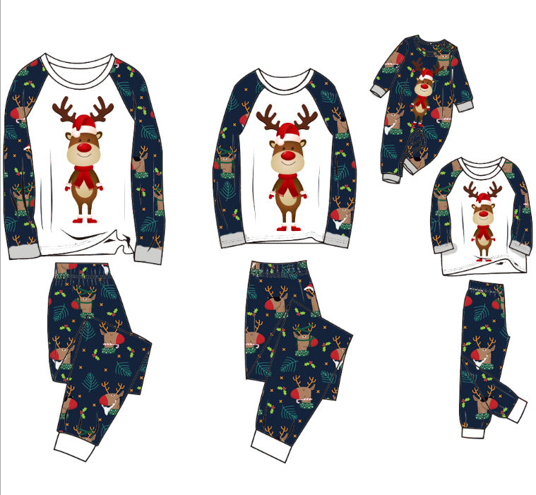 Family Pajamas Suit Baby Christmas Parent-child Pajamas Picture Color Front White