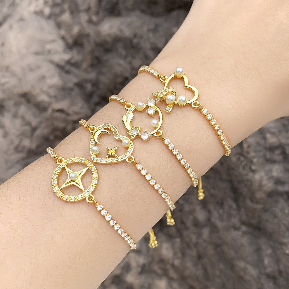 Buy Center Hot Pick-Geometric Heart Shape Pearl Zircon Bracelet Simple