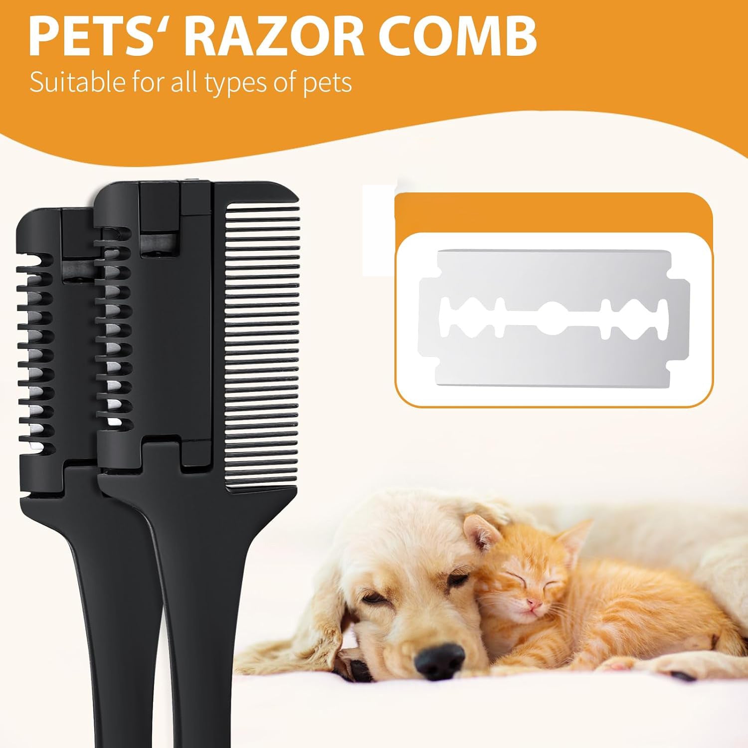 New Razor Comb For Dogs Cats With Extra Blades Pet Razor Comb 2 In 1 Trimming Grooming Dog Cat Brush That Cuts Hair Hair Cutter Comb For Dog Cat Pet Hair Trimmer Grooming Comb For Dog Cat