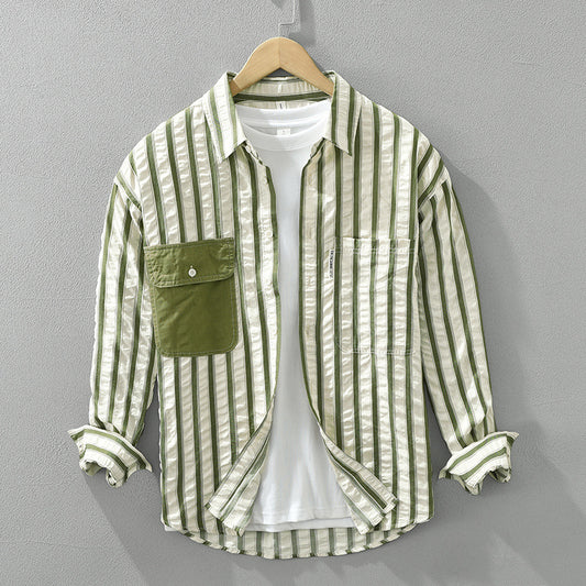 Japanese Style Stripe Long Sleeve Shirt Men