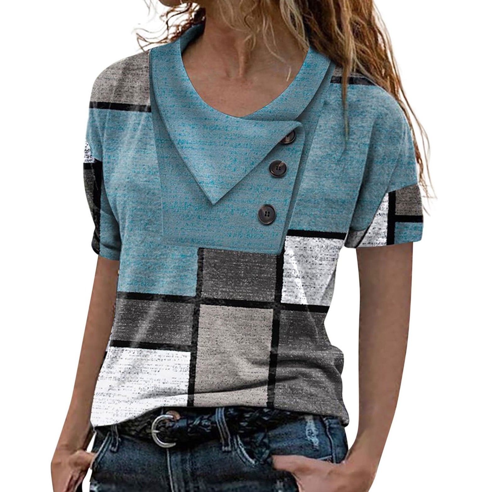 Just Arrived at Buy Center: Women's Digital Printing Lapel Short-sleeved Top