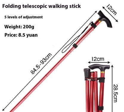 Newly Released at Buy Center: Thickened Aluminum Alloy Stretchable Non-slip Folding Walking Stick For The Elderly Walking Reinforced Adjustable Non-slip Red