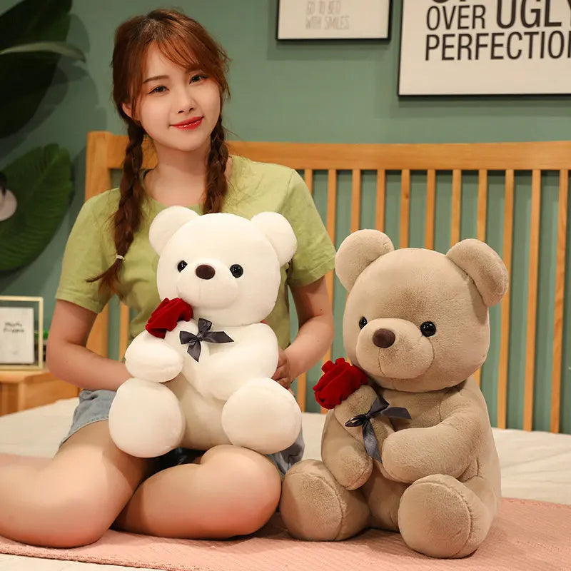 23-45cm New Lovely Hug Roses Teddy Bear Plush Pillow Stuffed Soft Animal Dolls Nice Birthday Gift Girlfriend Valentine's Day Buy Center