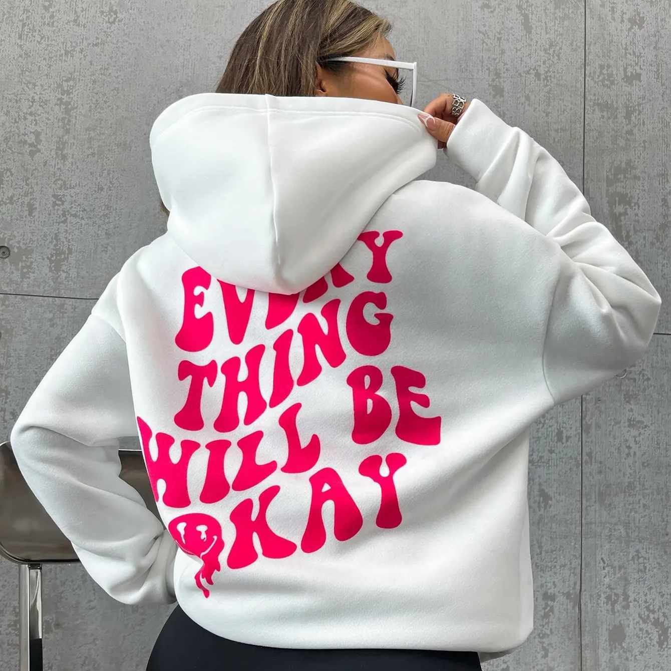 Fresh Arrivals at Buy Center: Every Thing Will Be Okay Creative Letter Hoody Female Casual Pocket Hoodie Fashion Loose Clothes Warm Comfortable Pullover