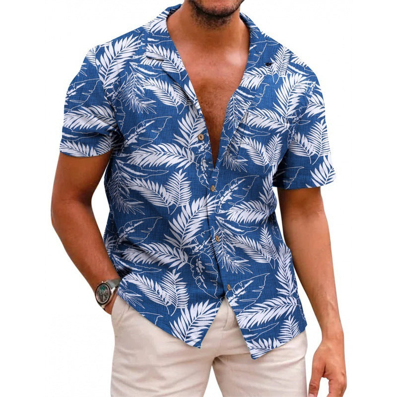 New at Buy Center: Men's Summer Hawaiian Printed Short-sleeved Shirt Blue