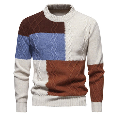 Color-block Crew Neck Knitwear For Men Brown