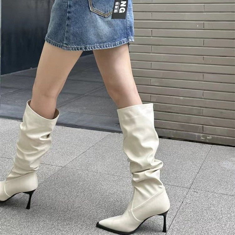 European And American Pointed Pleated High Boots Buy Center