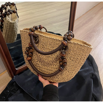 Now Available at Buy Center: Plaited Women's Bag Beach Holiday Handbag Large Capacity Casual Semicircle