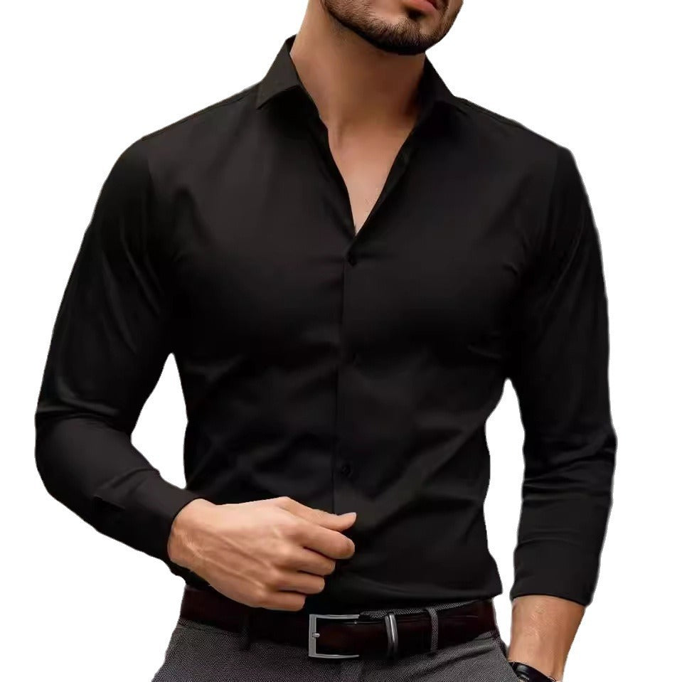 Business Lapel Shirt Solid Color Long Sleeve Casual Buy Center