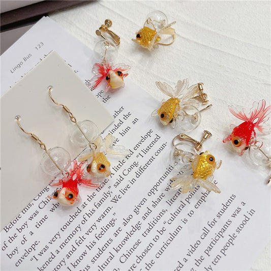 Buy Center Handpicked- Good Luck Koi Goldfish Sweet Glass Ball Earrings