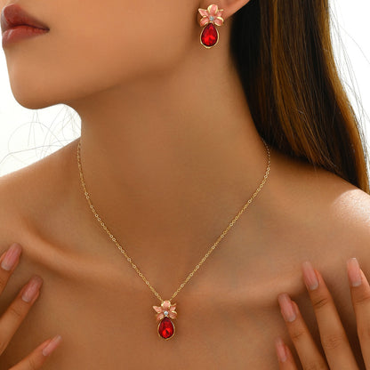 Buy Center Exclusive Offer-Simple Flower Necklace And Earrings Suite Inlaid Zircon XL54074