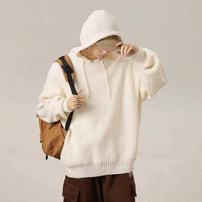 Japanese Loose Solid Color Hooded Sweater Idle Style Adjustable Buy Center