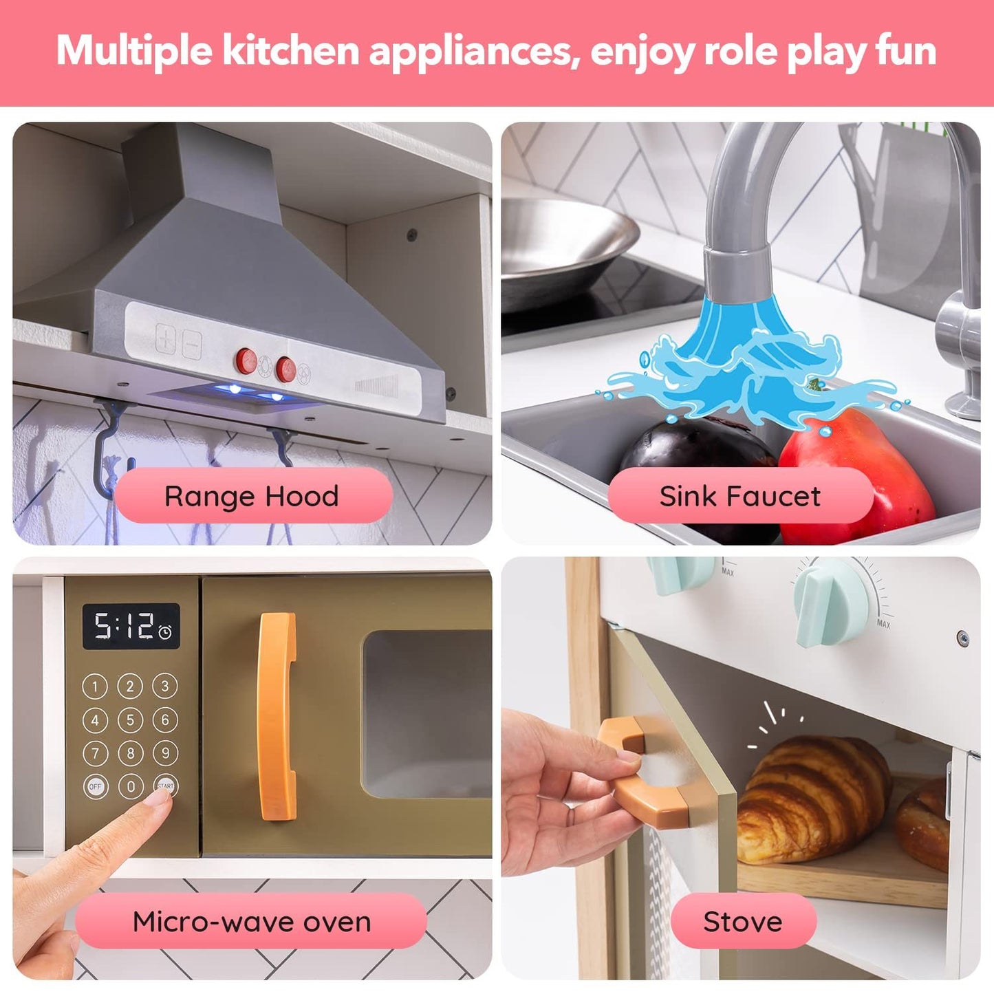 Fresh Arrivals at Buy Center: ROBUD 3D Wooden Pretend Play Kitchen Playset For Toddlers Kids Education Toys