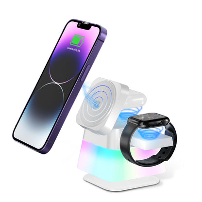 4 In 1 Rotatable Colorful Lighting Wireless Charger Stand For Phone 15 14 13 12 Pro Max 8 7 Holder Magnetic Fast Charging Station Buy Center