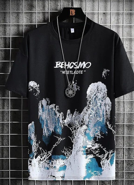 T-shirt à manches courtes pour homme avec peinture à l'encre et graffiti, sport, respirant