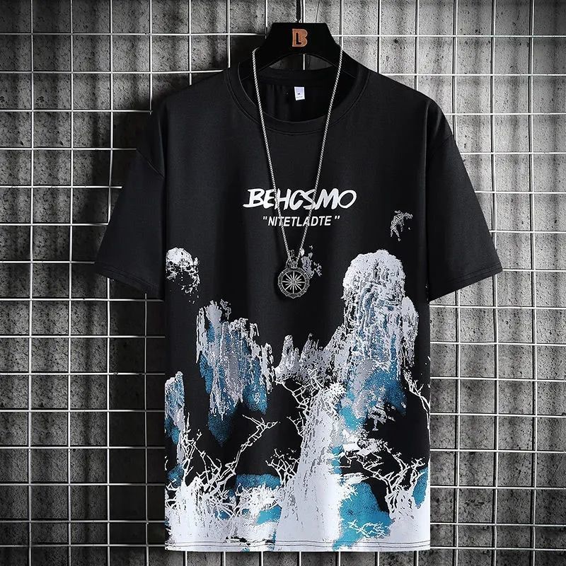 Camiseta deportiva transpirable de manga corta con pintura de tinta y grafiti para hombre