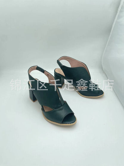 Fresh Arrivals at Buy Center: Summer Women's Stylish Peep Toe High Heel Chunky Heel Sandals Dark Green