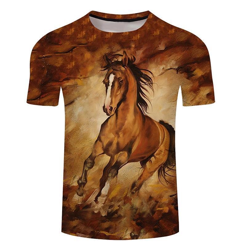 Hot New Items at Buy Center: Men's 3d Horse Printed T-shirt Riding Crew Neck Short Sleeve Streetwear Hip Hop Trend FJ00081