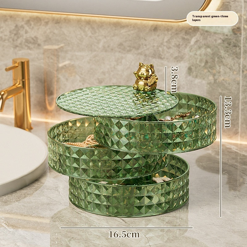 Newly Released at Buy Center: Fruit Plate Makeup Storage Box Student Household Dormitory Rotating Jewelry Organizing Rack Transparent Green Three Layers