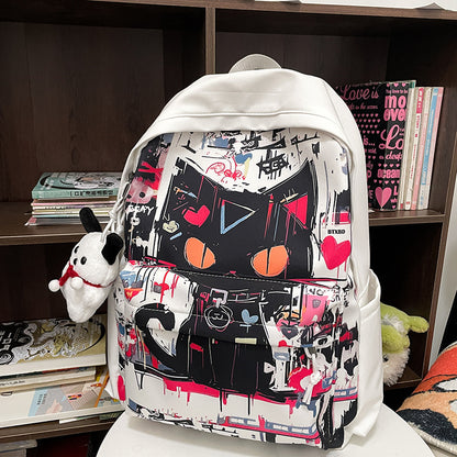 Now Available at Buy Center: Girls' Harajuku Style Personalized Graffiti Simple All-match Backpack Black with Pendant