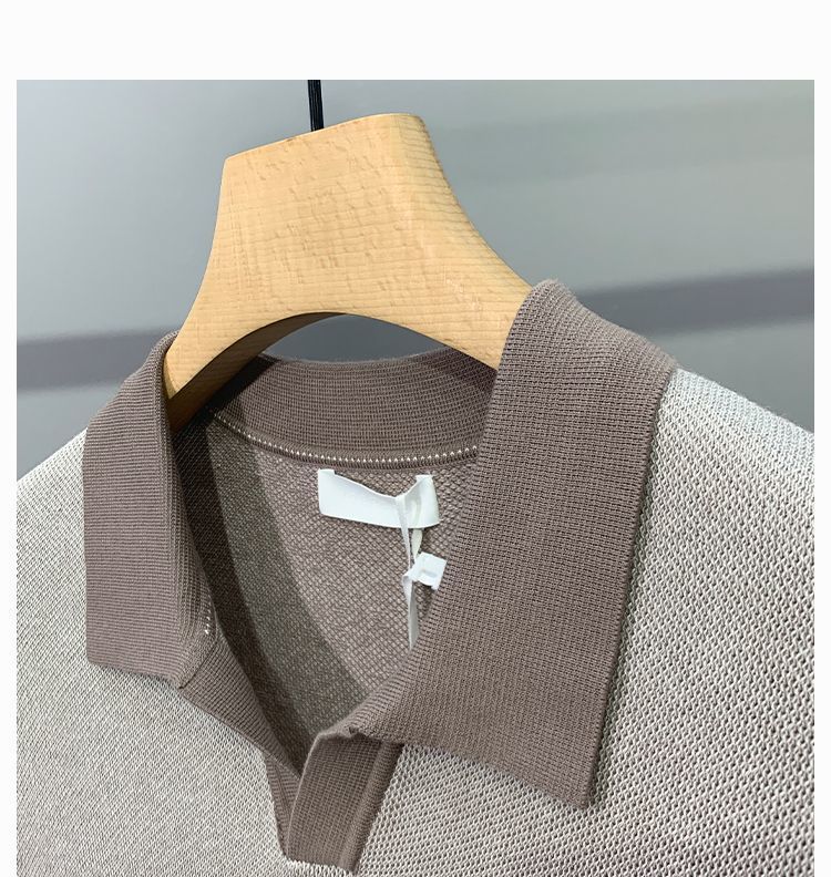 Hot New Items at Buy Center: Men's Ice Silk Knitted Trendy Niche Contrast Color Lapels Short Sleeve