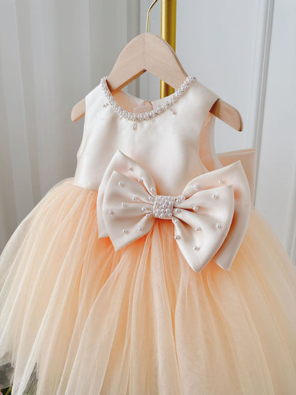 Fresh Arrivals at Buy Center: Children's Dress Girls' Summer Long-sleeve Coat Pettiskirt Champagne Big Bow High-waisted Gauzy Champagne Sleeveless Dress