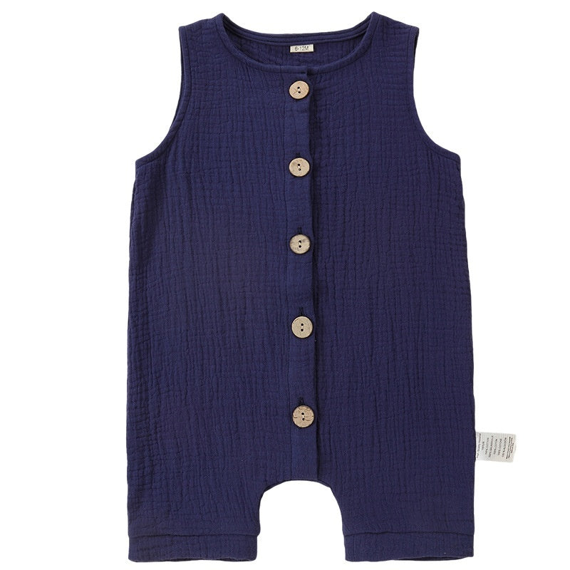 Hot New Items at Buy Center: A-class Solid Color Baby Summer Pure Cotton One-piece Garment Jumpsuits Dark Blue