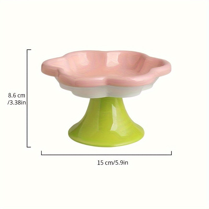 Buy Center Handpicked- Raised Ceramic Bowl With Cat Flower Design Raised Cat Food Bowl Water Plate Snack Plate With Neck Protection Support