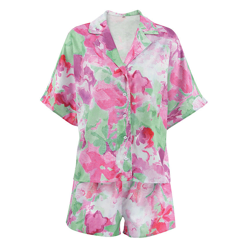 Buy Center Premium-Summer Printed Short-sleeved Hot Pants Casual Suit