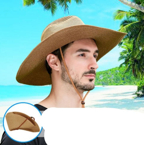 Sombrero de paja de ala grande de malla transpirable para hombre, protección solar para exteriores