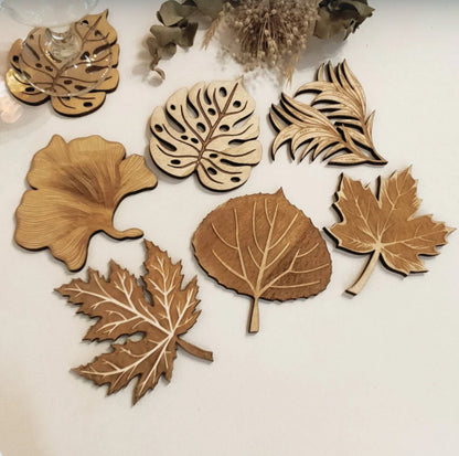 Just Arrived at Buy Center: Hollow Leaves Wooden Coaster Kitchen Anti-scald Non-slip Placemat Dining Table A Set Of 6