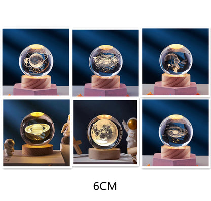 Just Arrived at Buy Center: Crystal Ball 3D Inner Carved Solar System Glowing Night Lights Warm Bedside Light Festival And Kid Gift Night Lamp Set 6CM Ball And Base