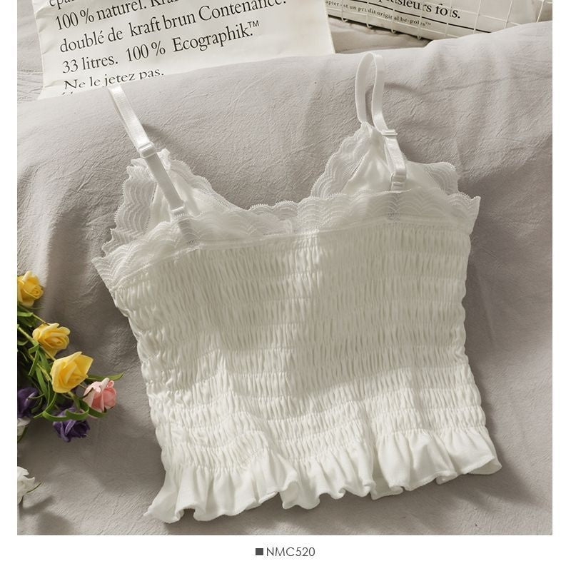 Hot New Items at Buy Center: Internet Hot New French Pleated Lace Small Sling Vest