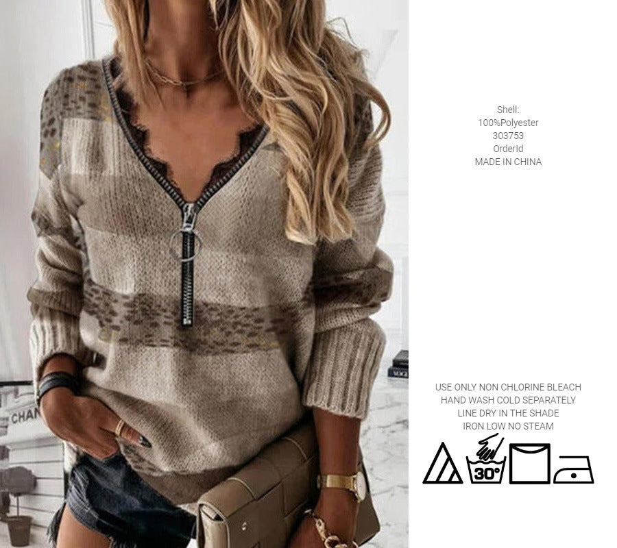 Autumn And Winter Stitching Striped Sweater Top Buy Center