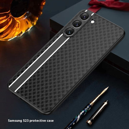 Newly Released at Buy Center: Business Plain Leather Phone Case Ultra-thin Carbon Fiber Black Pattern