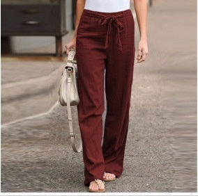 Just Arrived at Buy Center: Women's Cotton And Linen Casual Solid Color Pants Wine Red