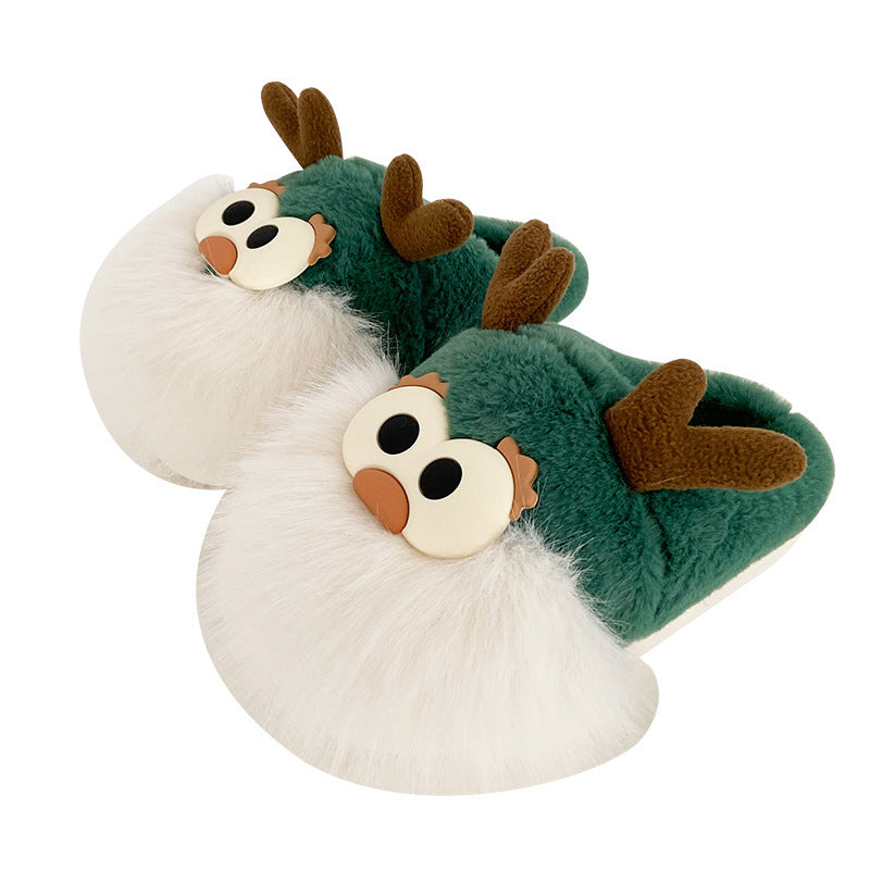 Cute Cartoon Christmas Deer Cotton Shoes Winter Indoor Floor Home Slippers Half-covered Heel Warm Plush Shoes Women Buy Center