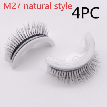 Buy Center Premium-Reusable 3D Mink Lashes Natural False Eyelashes Self Adhesive Fake Glue Free Makeup Eyelash Extension Silk M27 natural style PVC round box 4PCS