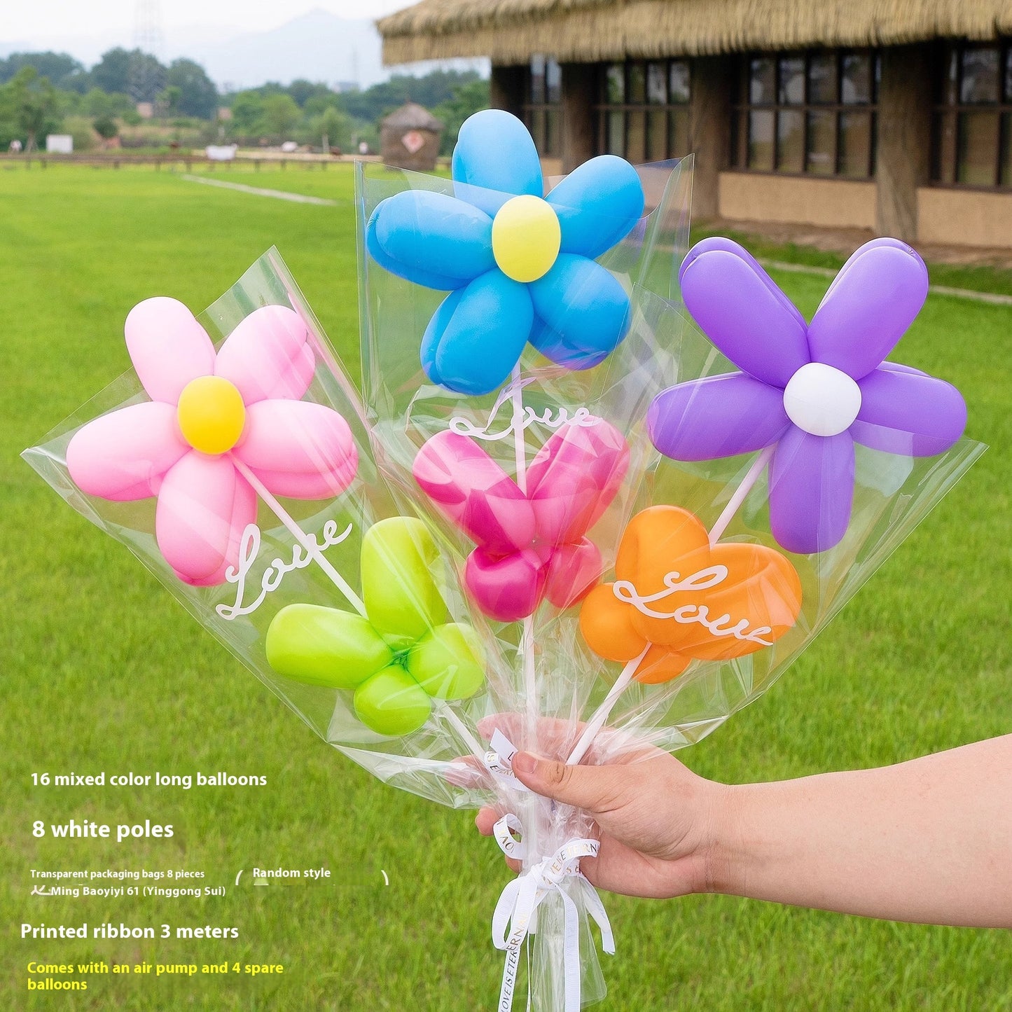 Hot New Items at Buy Center: Long Balloon Flower Bouquet Photo Material Package 8pc Colorful Flower