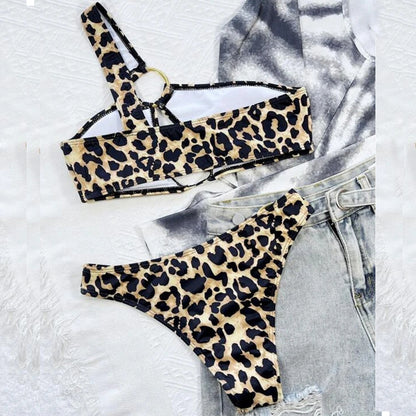 New at Buy Center: Women's Hollow Leopard Print Polka Dot Bikini