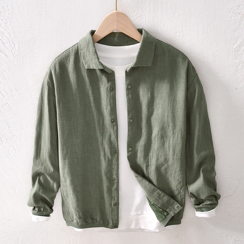 Buy Center Hot Pick-Casual Ramie Loose Men's Coat Autumn Cotton And Linen Top Army Green