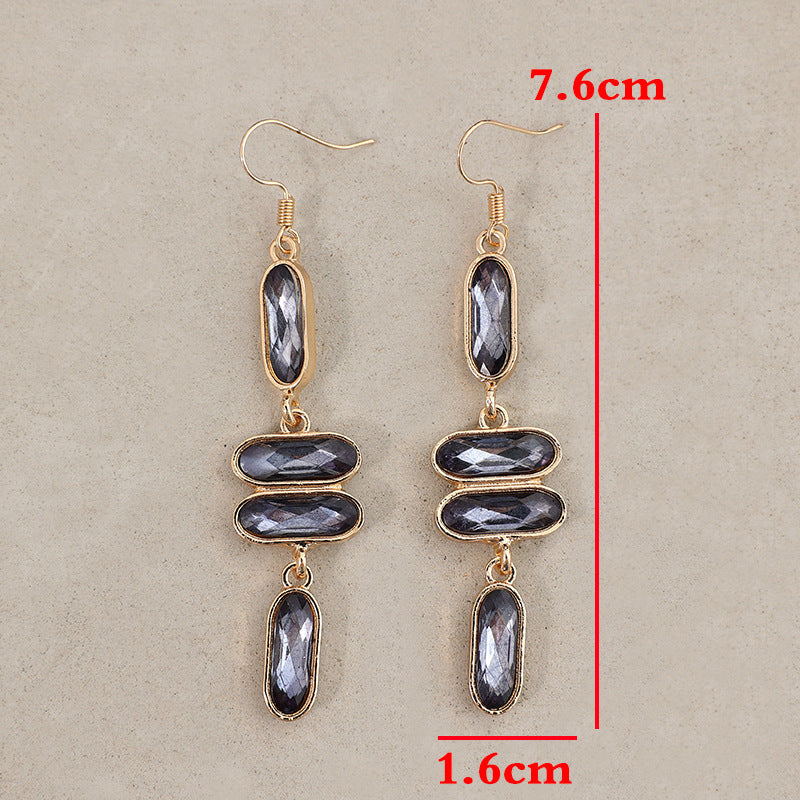 Buy Center Best Value-Retro Women's Long Golden Edge Earrings Ornamental Stone Alloy