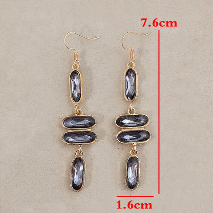 Buy Center Best Value-Retro Women's Long Golden Edge Earrings Ornamental Stone Alloy