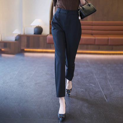 Casual High Waist Straight Suit Pants Black