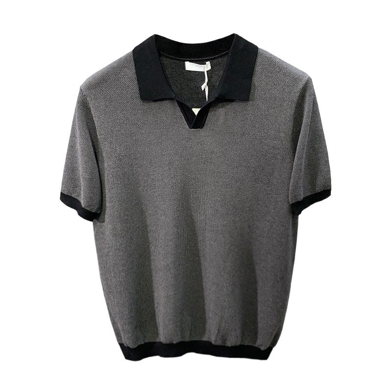 Hot New Items at Buy Center: Men's Ice Silk Knitted Trendy Niche Contrast Color Lapels Short Sleeve