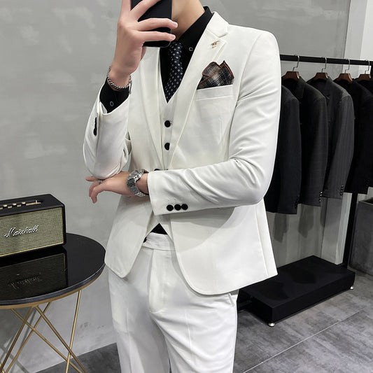 Just Arrived at Buy Center: Men's Three-piece Suit Korean Style One Button White