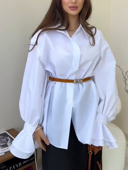 Trending Now at Buy Center: Casual Bell Sleeve Shirt White