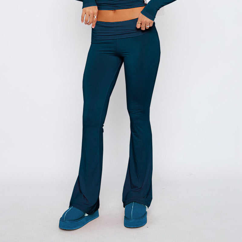 Buy Center Trend-Fashion Slimming Solid Color Blouse And Pants Women Dark Blue